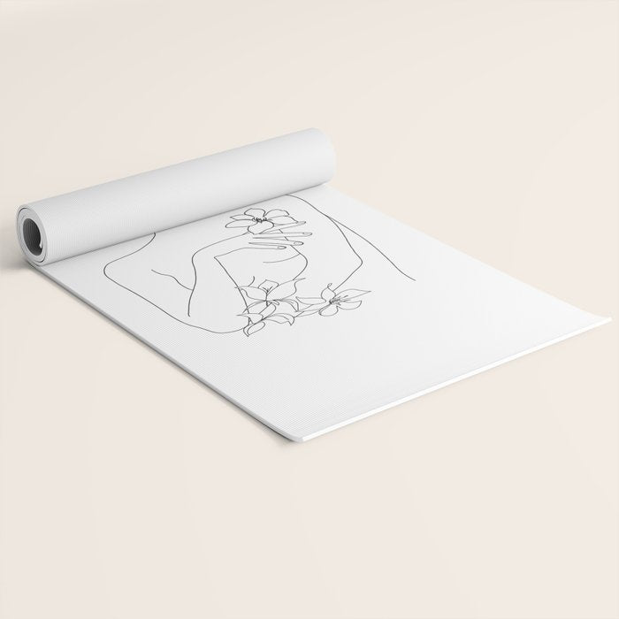 Minimal Line Art Woman with Flowers IV Yoga Mat Gallery Image 2
