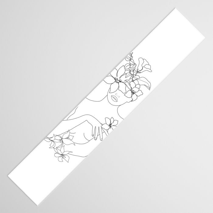 Minimal Line Art Woman with Flowers IV Table Runner Gallery Image 3