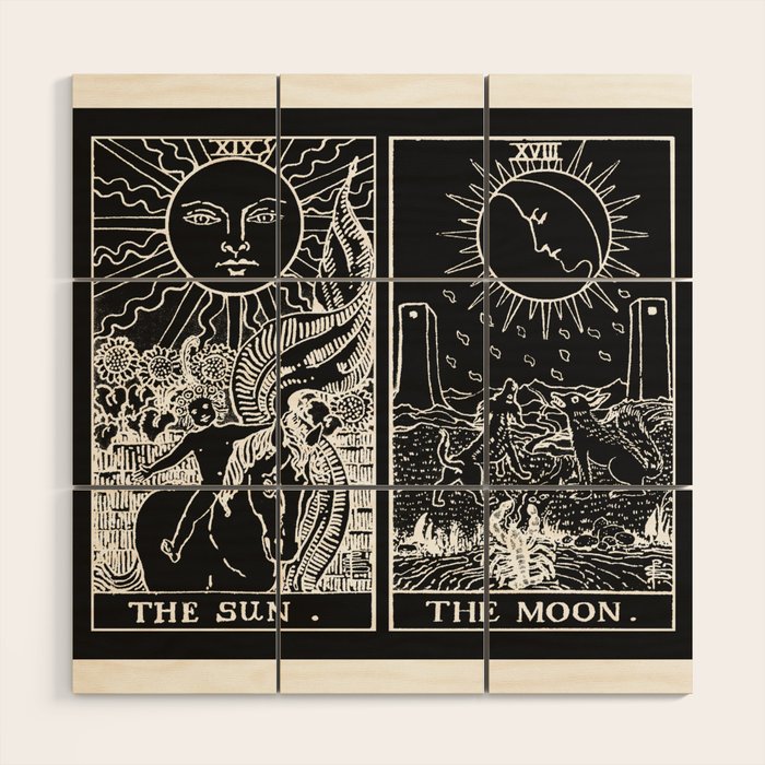 The Sun and Moon Tarot Cards | Obsidian & Pearl Wood Wall Art Gallery Image 1