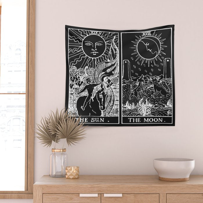 The Sun and Moon Tarot Cards | Obsidian & Pearl Wall Tapestry Gallery Image 2