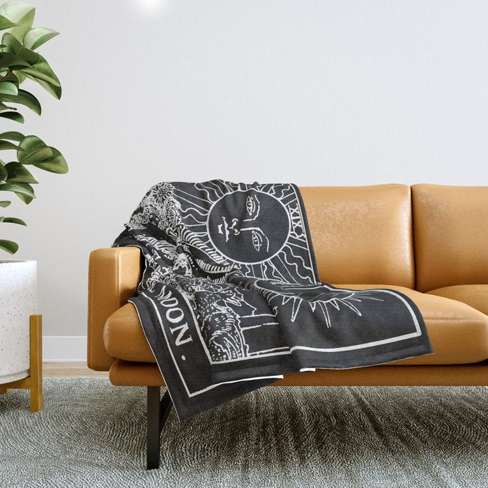 The Sun and Moon Tarot Cards | Obsidian & Pearl Throw Blanket Gallery Image 1