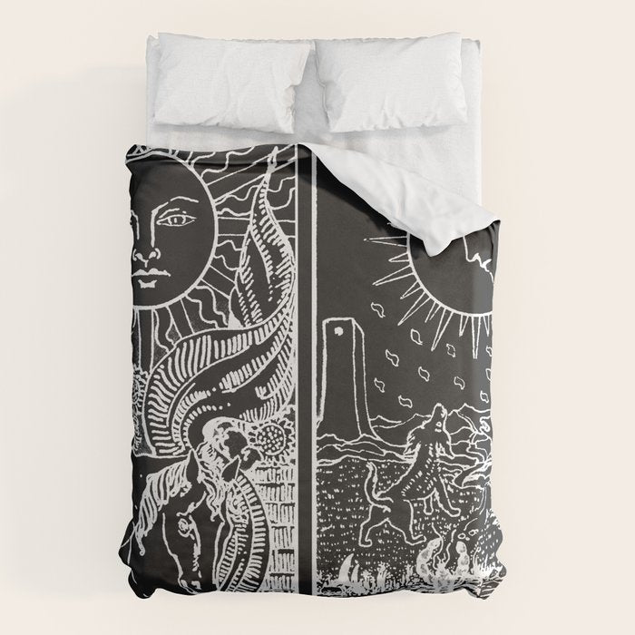 The Sun and Moon Tarot Cards | Obsidian & Pearl Duvet Cover Gallery Image 1