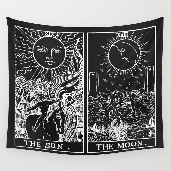 The Sun and Moon Tarot Cards | Obsidian & Pearl Wall Tapestry Gallery Image 1