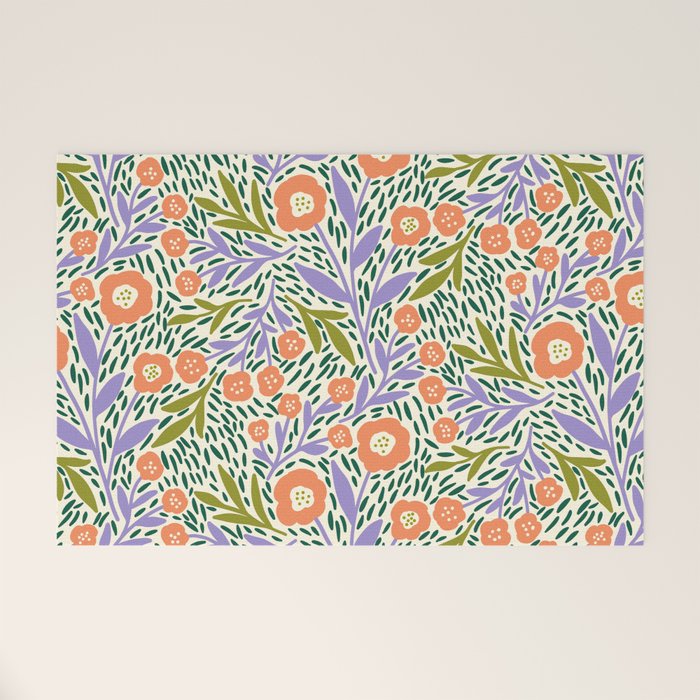 Botanical Garden - Peach, Lilac and Olive Green Welcome Mat Gallery Image 1