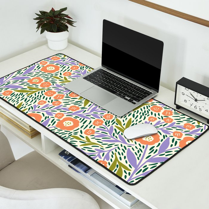 Botanical Garden - Peach, Lilac and Olive Green Desk Mat Gallery Image 2