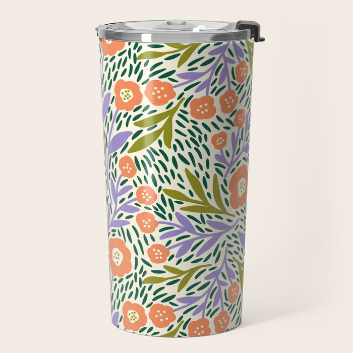 Botanical Garden - Peach, Lilac and Olive Green Travel Mug Gallery Image 2