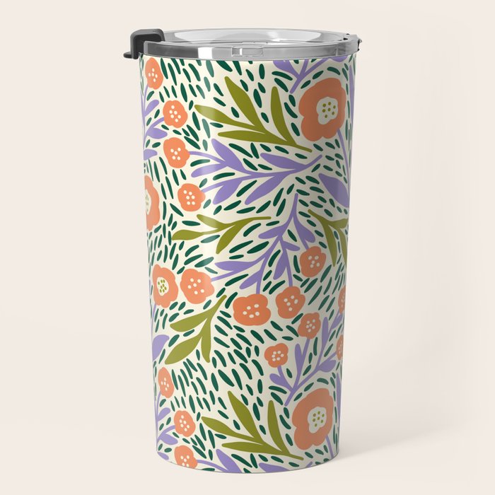 Botanical Garden - Peach, Lilac and Olive Green Travel Mug Gallery Image 3