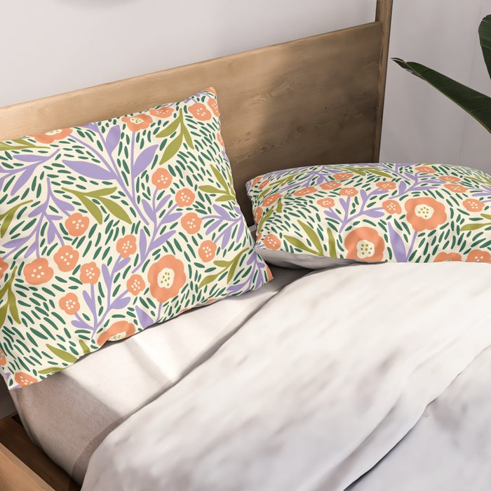 Botanical Garden - Peach, Lilac and Olive Green Pillow Sham Gallery Image 2