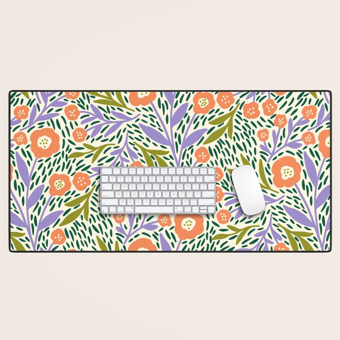 Botanical Garden - Peach, Lilac and Olive Green Desk Mat Gallery Image 1