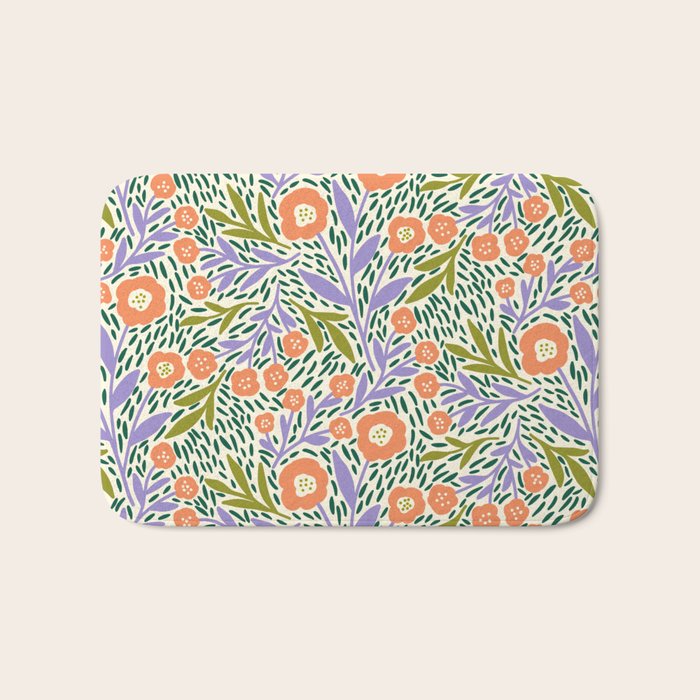 Botanical Garden - Peach, Lilac and Olive Green Bath Mat Gallery Image 1