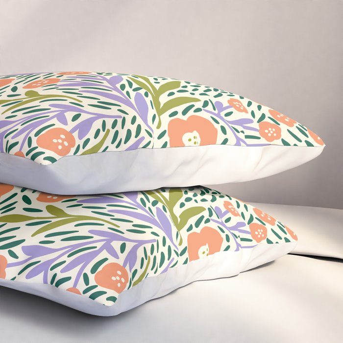Botanical Garden - Peach, Lilac and Olive Green Pillow Sham Gallery Image 3