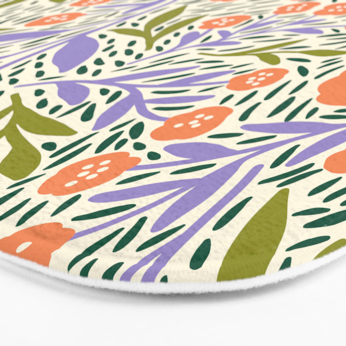 Botanical Garden - Peach, Lilac and Olive Green Bath Mat Gallery Image 3