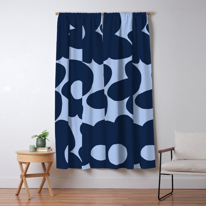 Large Dark Blue Retro Flowers Baby Blue Background #decor #society6 #buyart Window Curtain Gallery Image 5