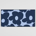 Large Dark Blue Retro Flowers Baby Blue Background #decor #society6 #buyart Desk Mat Gallery Image 3