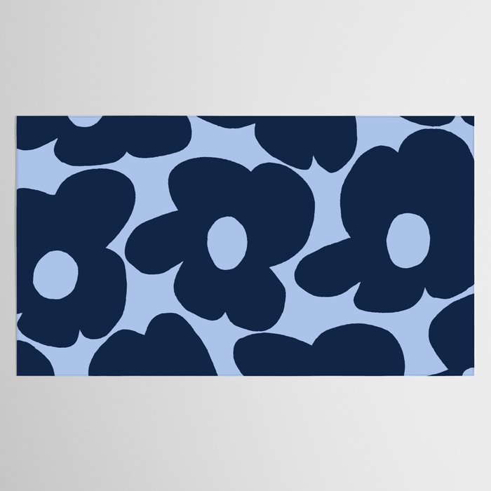 Large Dark Blue Retro Flowers Baby Blue Background #decor #society6 #buyart Tablecloth Gallery Image 2