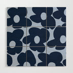 Large Dark Blue Retro Flowers Baby Blue Background #decor #society6 #buyart Wood Wall Art Gallery Image 1