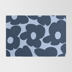 Large Dark Blue Retro Flowers Baby Blue Background #decor #society6 #buyart Rug Gallery Image 2