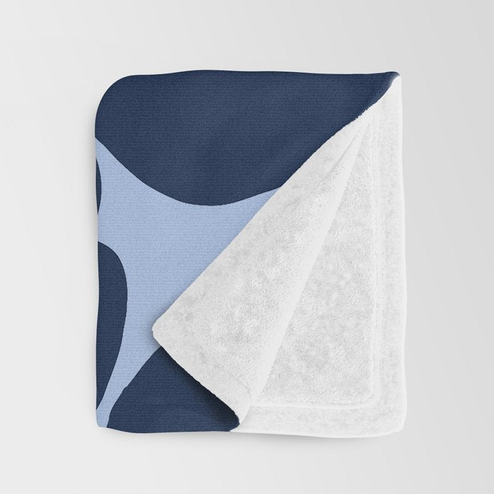 Large Dark Blue Retro Flowers Baby Blue Background #decor #society6 #buyart Throw Blanket Gallery Image 3