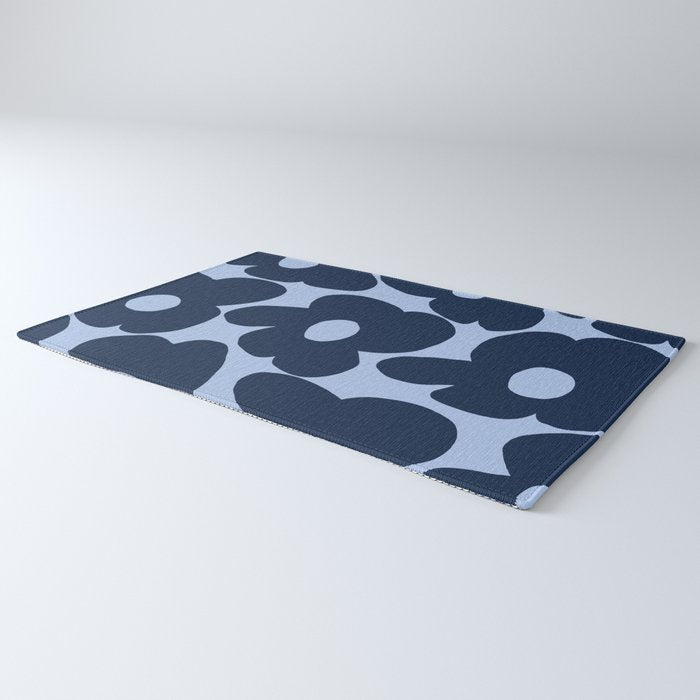 Large Dark Blue Retro Flowers Baby Blue Background #decor #society6 #buyart Rug Gallery Image 3