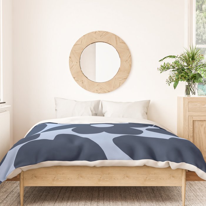 Large Dark Blue Retro Flowers Baby Blue Background #decor #society6 #buyart Duvet Cover Gallery Image 3