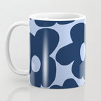 Large Dark Blue Retro Flowers Baby Blue Background #decor #society6 #buyart Coffee Mug Gallery Image 3