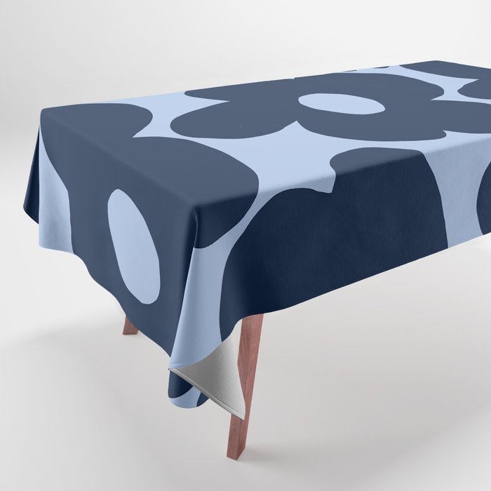 Large Dark Blue Retro Flowers Baby Blue Background #decor #society6 #buyart Tablecloth Gallery Image 1