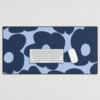 Large Dark Blue Retro Flowers Baby Blue Background #decor #society6 #buyart Desk Mat Gallery Image 1