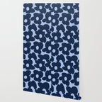 Large Dark Blue Retro Flowers Baby Blue Background #decor #society6 #buyart Wallpaper Gallery Image 2
