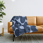 Large Dark Blue Retro Flowers Baby Blue Background #decor #society6 #buyart Throw Blanket Gallery Image 1
