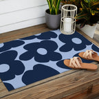 Large Dark Blue Retro Flowers Baby Blue Background #decor #society6 #buyart Outdoor Rug Gallery Image 2