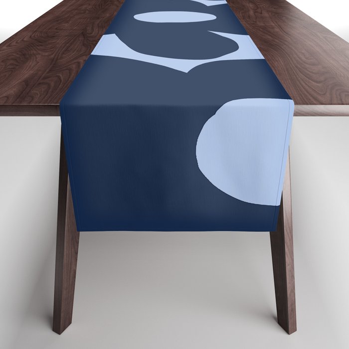 Large Dark Blue Retro Flowers Baby Blue Background #decor #society6 #buyart Table Runner Gallery Image 1