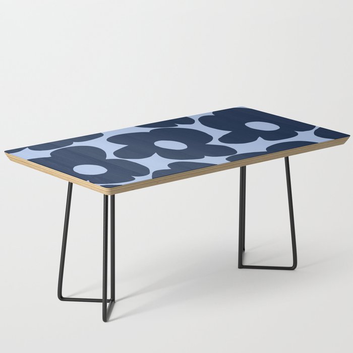 Large Dark Blue Retro Flowers Baby Blue Background #decor #society6 #buyart Coffee Table Gallery Image 1