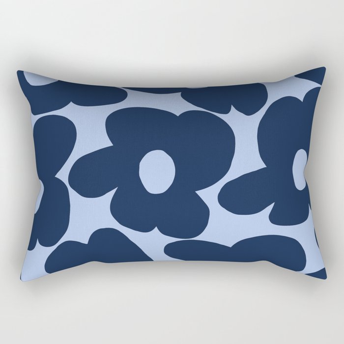 Large Dark Blue Retro Flowers Baby Blue Background #decor #society6 #buyart Rectangular Pillow Gallery Image 2