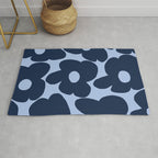 Large Dark Blue Retro Flowers Baby Blue Background #decor #society6 #buyart Rug Gallery Image 1