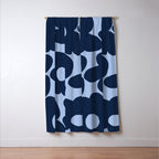 Large Dark Blue Retro Flowers Baby Blue Background #decor #society6 #buyart Window Curtain Gallery Image 3