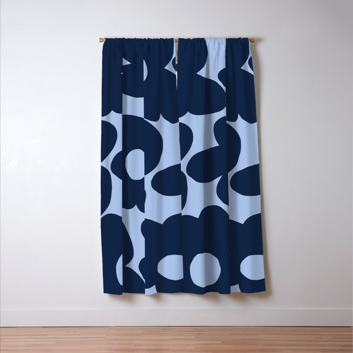 Large Dark Blue Retro Flowers Baby Blue Background #decor #society6 #buyart Window Curtain Gallery Image 3