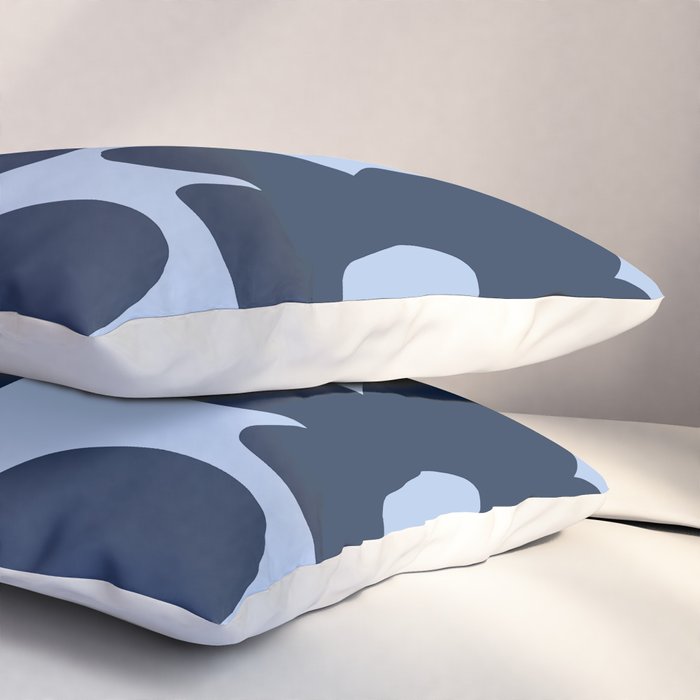 Large Dark Blue Retro Flowers Baby Blue Background #decor #society6 #buyart Pillow Sham Gallery Image 3