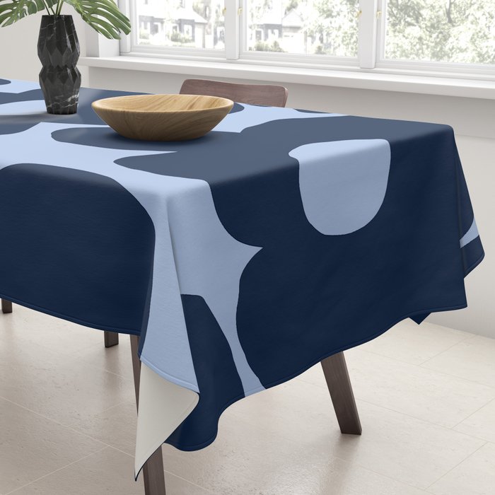 Large Dark Blue Retro Flowers Baby Blue Background #decor #society6 #buyart Tablecloth Gallery Image 3