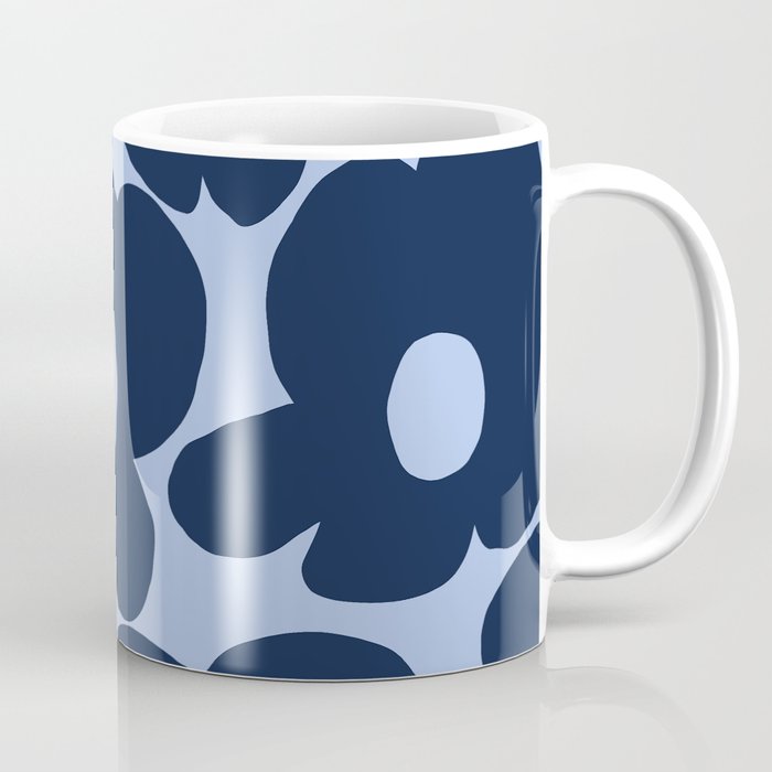 Large Dark Blue Retro Flowers Baby Blue Background #decor #society6 #buyart Coffee Mug Gallery Image 1