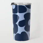 Large Dark Blue Retro Flowers Baby Blue Background #decor #society6 #buyart Travel Mug Gallery Image 3