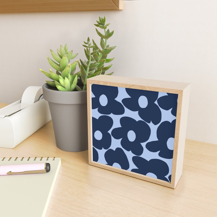 Large Dark Blue Retro Flowers Baby Blue Background #decor #society6 #buyart Mini Art Print Gallery Image 2