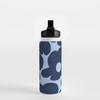 Large Dark Blue Retro Flowers Baby Blue Background #decor #society6 #buyart Water Bottle Gallery Image 2