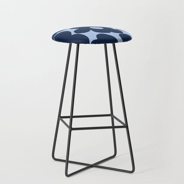 Large Dark Blue Retro Flowers Baby Blue Background #decor #society6 #buyart Stool Gallery Image 1
