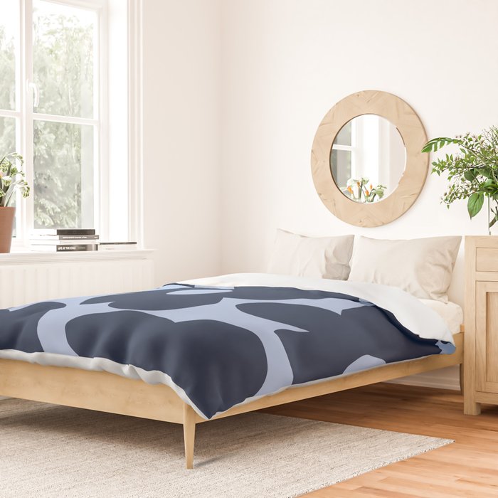 Large Dark Blue Retro Flowers Baby Blue Background #decor #society6 #buyart Duvet Cover Gallery Image 2