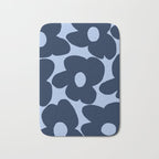 Large Dark Blue Retro Flowers Baby Blue Background #decor #society6 #buyart Bath Mat Gallery Image 1