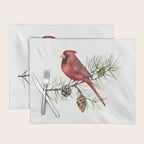 Christmas Red Cardinal Bird and Pine Watercolor Placemat Gallery Image 1