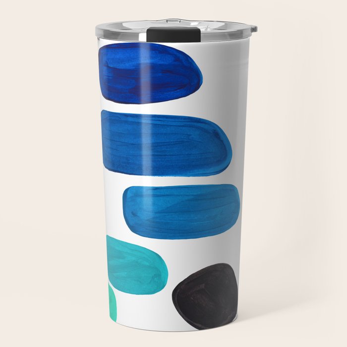 Colorful Mid Century Modern Pop Art Minimalist Style Teal Blue Aquamarine Bubbles White Background Travel Mug Gallery Image 1