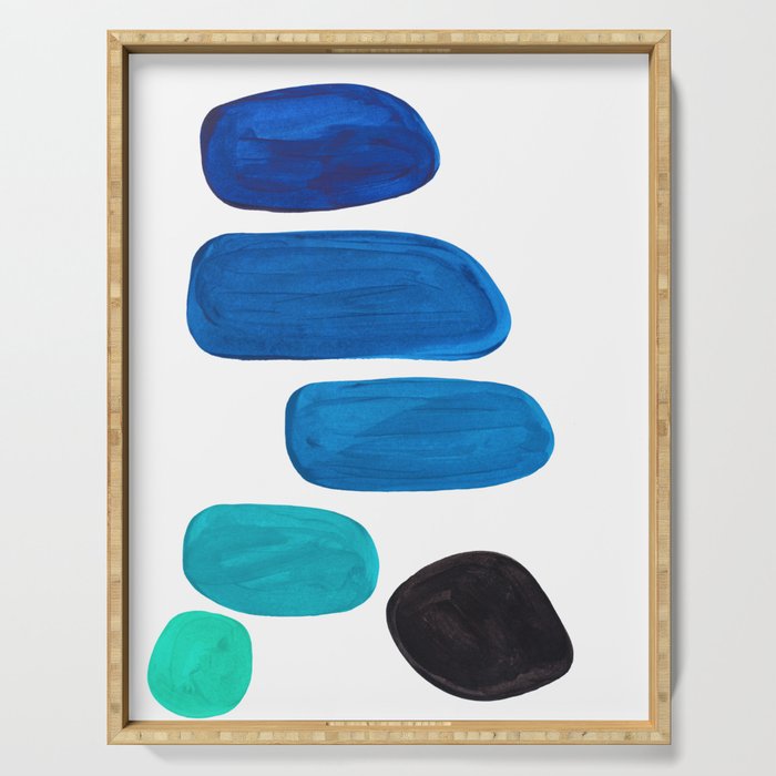 Colorful Mid Century Modern Pop Art Minimalist Style Teal Blue Aquamarine Bubbles White Background Serving Tray Gallery Image 1