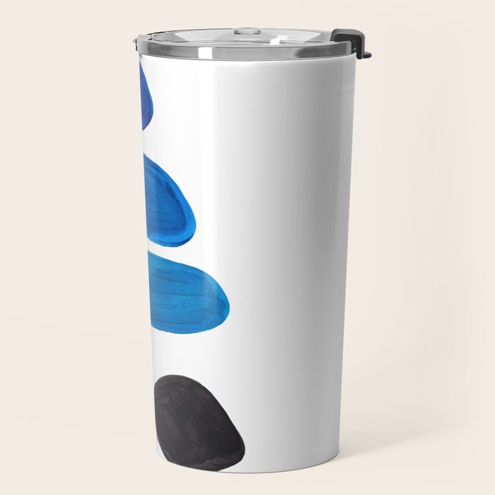 Colorful Mid Century Modern Pop Art Minimalist Style Teal Blue Aquamarine Bubbles White Background Travel Mug Gallery Image 2