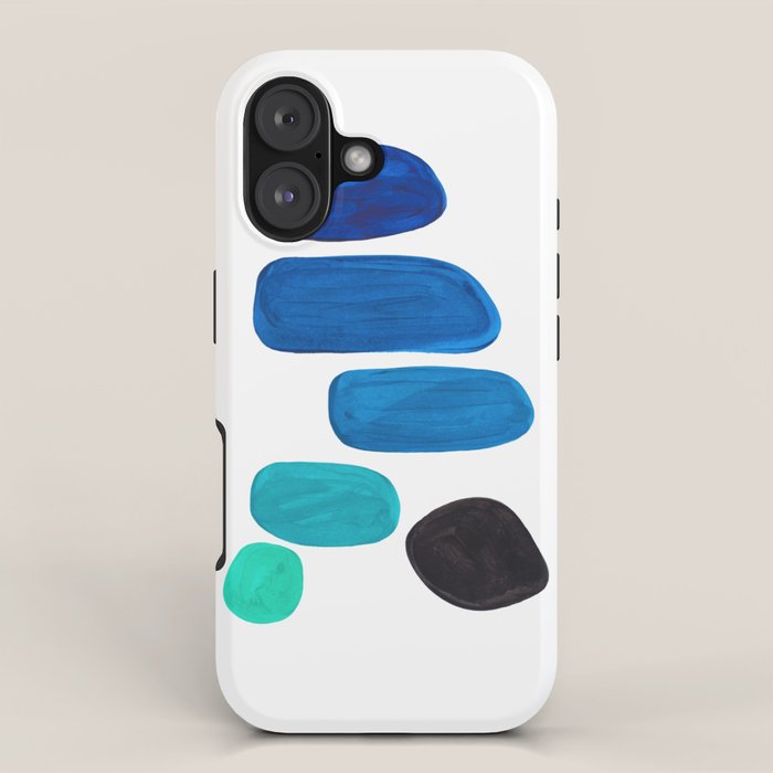 Colorful Mid Century Modern Pop Art Minimalist Style Teal Blue Aquamarine Bubbles White Background iPhone Case Gallery Image 1